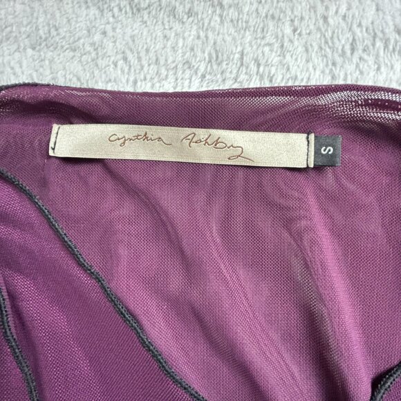 Cynthia Ashby Women's Crew Neck Sheer 3/4 Sleeve Casual Wrap Blouse Purple Small - Picture 3 of 8